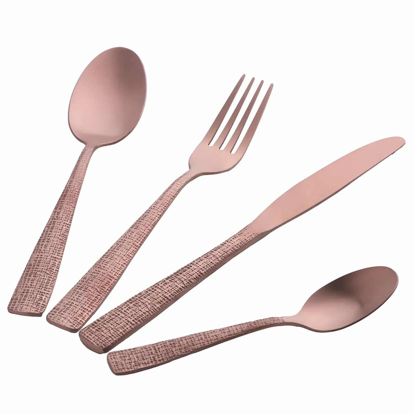 Набір столових приборів 24 предмети Нержавіюча сталь 18/0 Матове мідне покриття Текстурна ручка, фото №2