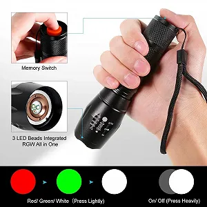 Ліхтар 3-колірний (червоний, зелений, білий) LED Інтегрований Водонепроникний з регульованим фокусом з акумулятором 2200 мАг та USB зарядним пристроєм для риболовлі, походів, кемпінгу synthetic.ua - Фото 1