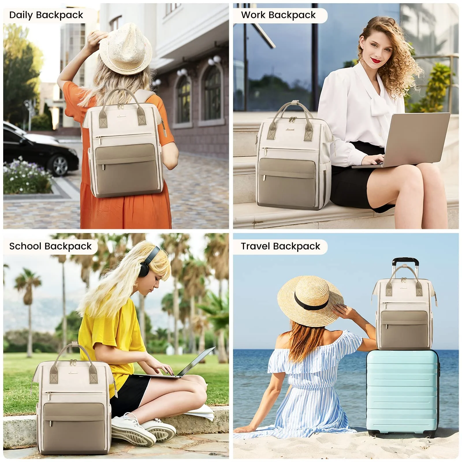 Рюкзак для ноутбука LOVEVOOK 15.6 дюймів Водонепроникний USB Charging Port Beige Grey, фото №6 Рюкзак для ноутбука LOVEVOOK 15.6 дюймів Водонепроникний USB Charging Port Beige Grey, фото №6