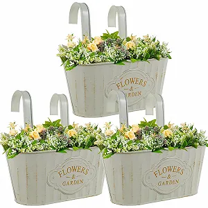 Горшки цветочные подвесные 3 шт. Металлические Винтажные со съемными крючками 27 x 14,5 x 24 см - Фото 1