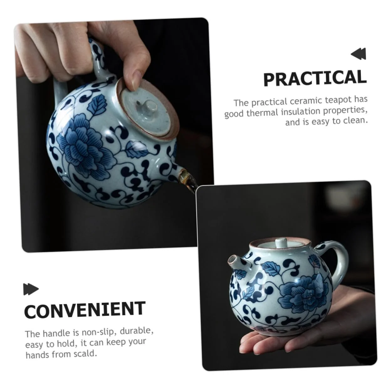 Чайник-заварник керамический FUNNETOYU Vintage с ручкой, жаростойкий с ситечком для чая, фото №9