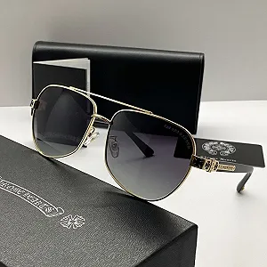 Чоловічі сонцезахисні окуляри Chrome Hearts з золотою оправою synthetic.ua - Фото 1