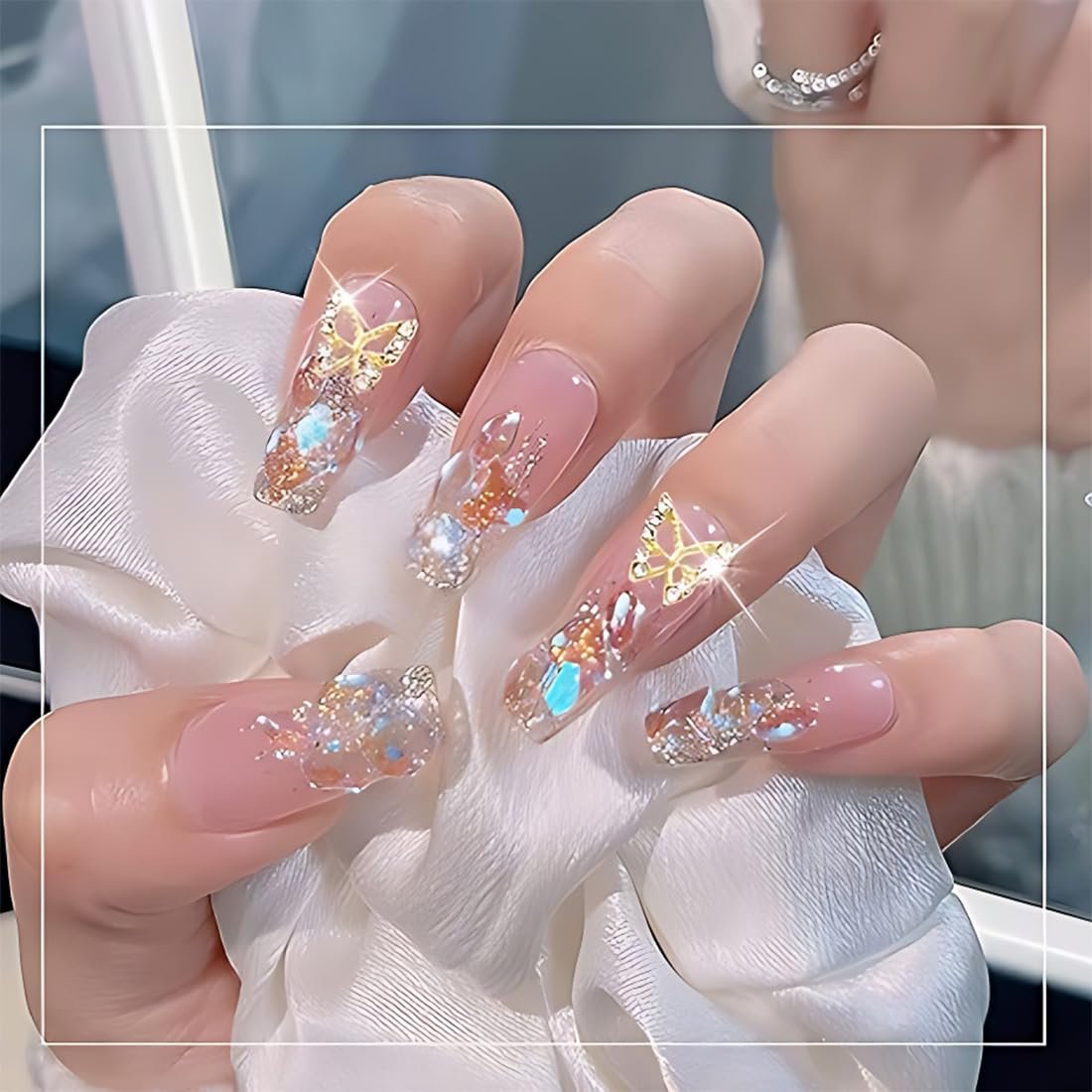 Шармы для ногтей Бабочки из сплава, 20 шт, серебристые, металлические, подвески для дизайна ногтей, стразы для ногтей, ювелирные изделия для ногтей, фото №4