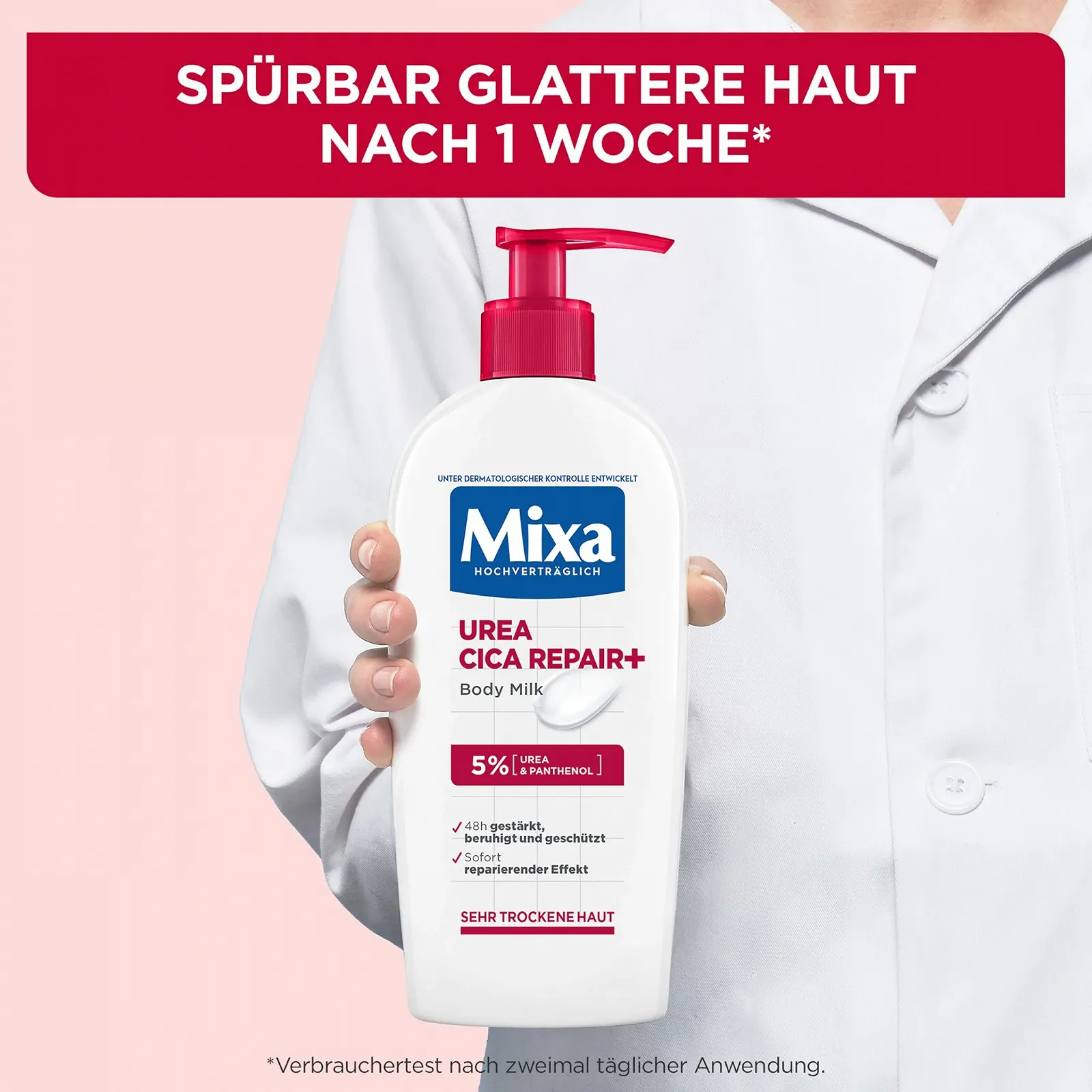 Лосьон для тела Mixa Urea Cica XXL, с мочевиной и регенерирующим пантенолом, успокаивающее и защитное молочко для тела, для сухой кожи, высокая совместимость, предотвращает раздражение кожи, 400 мл, фото №2