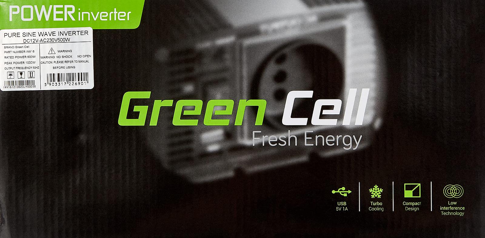 Инвертор Green Cell® 500 Вт / 1000 Вт 12 В до 230 В Pure Sine Volt Преобразователь Напряжения для Авто Инвертор Чистый Синусоидальный Мощность Солнечный DC AC Преобразователь Трансформатор Тока Гнездо Прикуривателя, фото №2