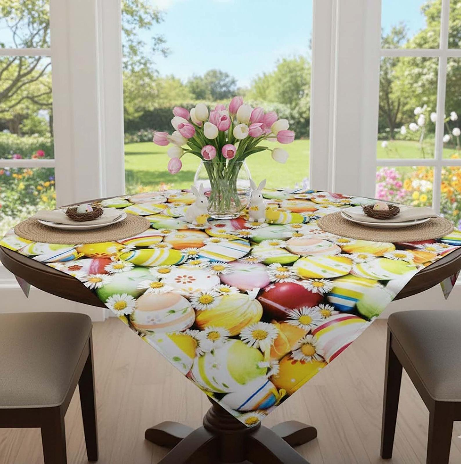 Скатертина KAMACA Spring & Easter 85 x 85 см квіти кролики та писанки, фото №4