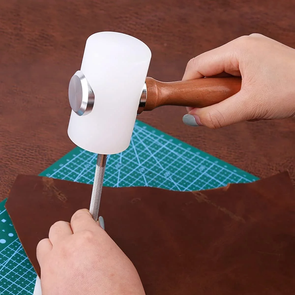 Набор молотков для резьбы по коже 2 шт. с деревянной ручкой для кожи DIY, фото №7