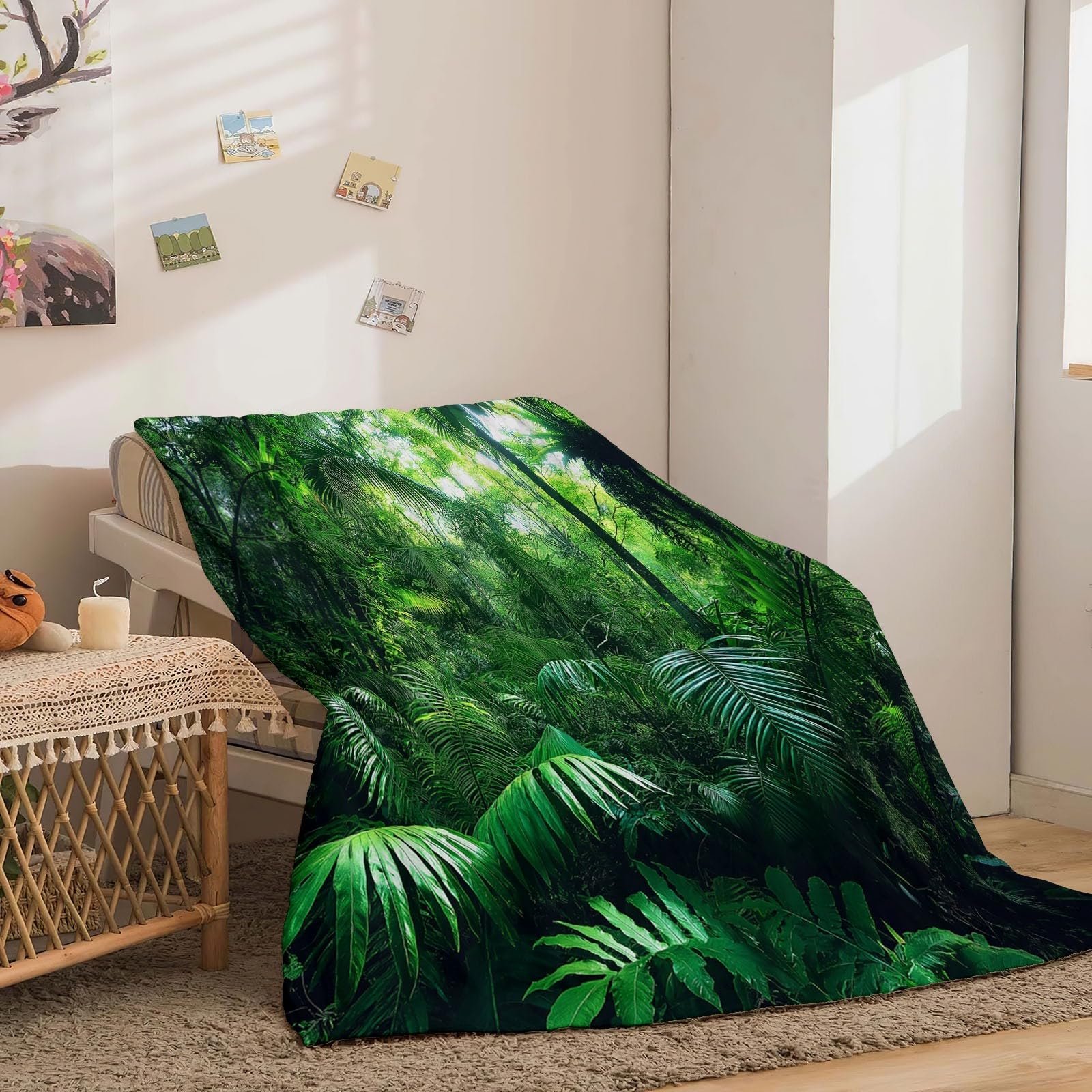 Покривало Фланель 220 x 240 см, М'яка ковдра, Тропічний ліс, Зелений, фото №4 Покривало Фланель 220 x 240 см, М'яка ковдра, Тропічний ліс, Зелений, фото №4