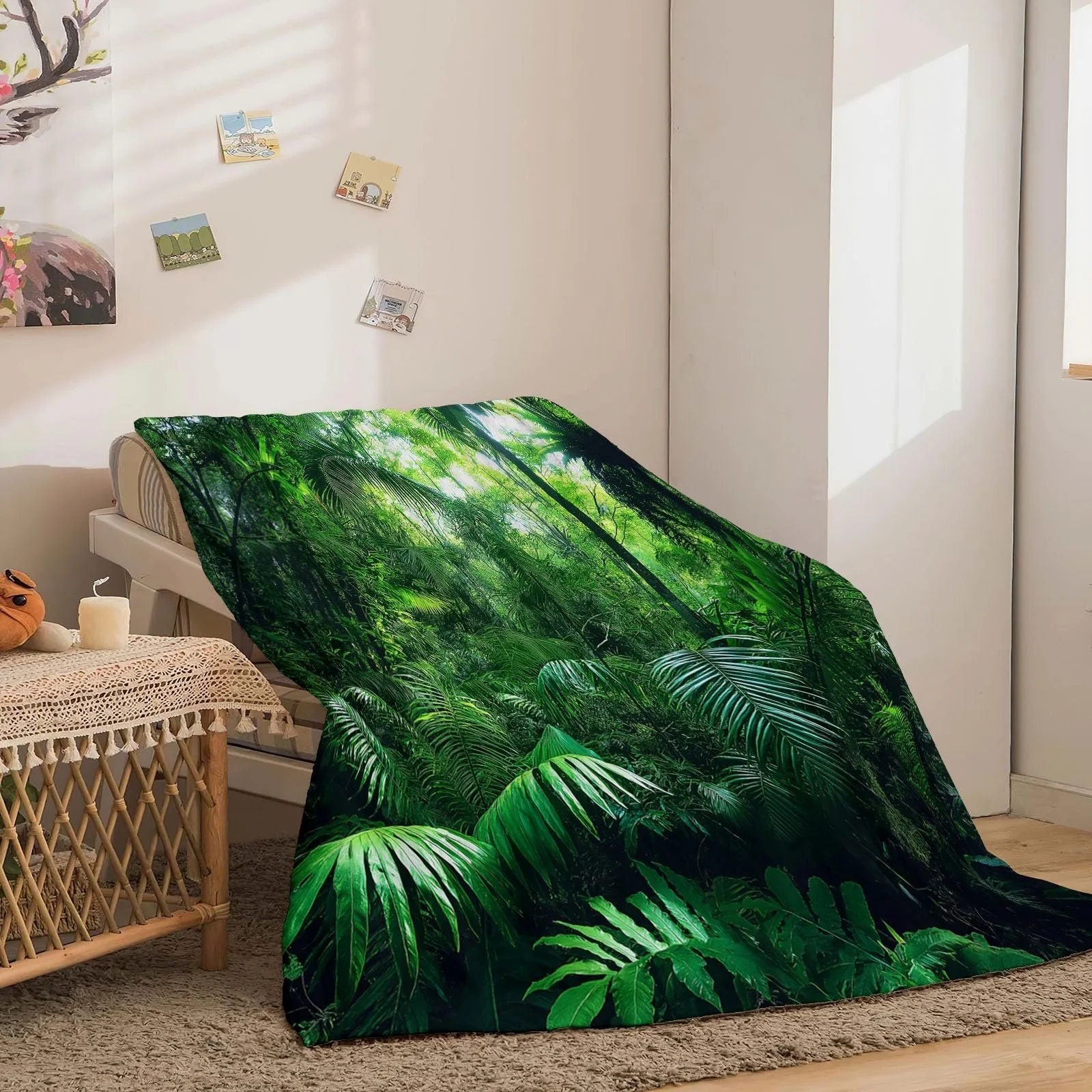 Покрывало Фланель 220 x 240 см, Мягкое одеяло, Тропический лес, Зеленый, фото №4