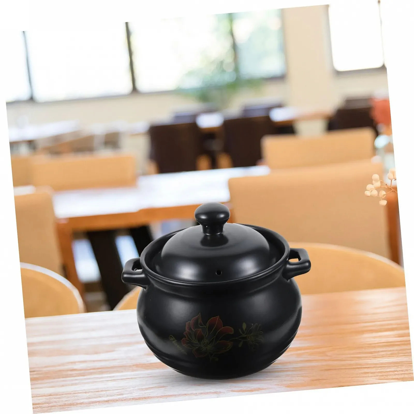 Каструля керамічна INOOMP Black Flower Decoration Чорна, фото №5