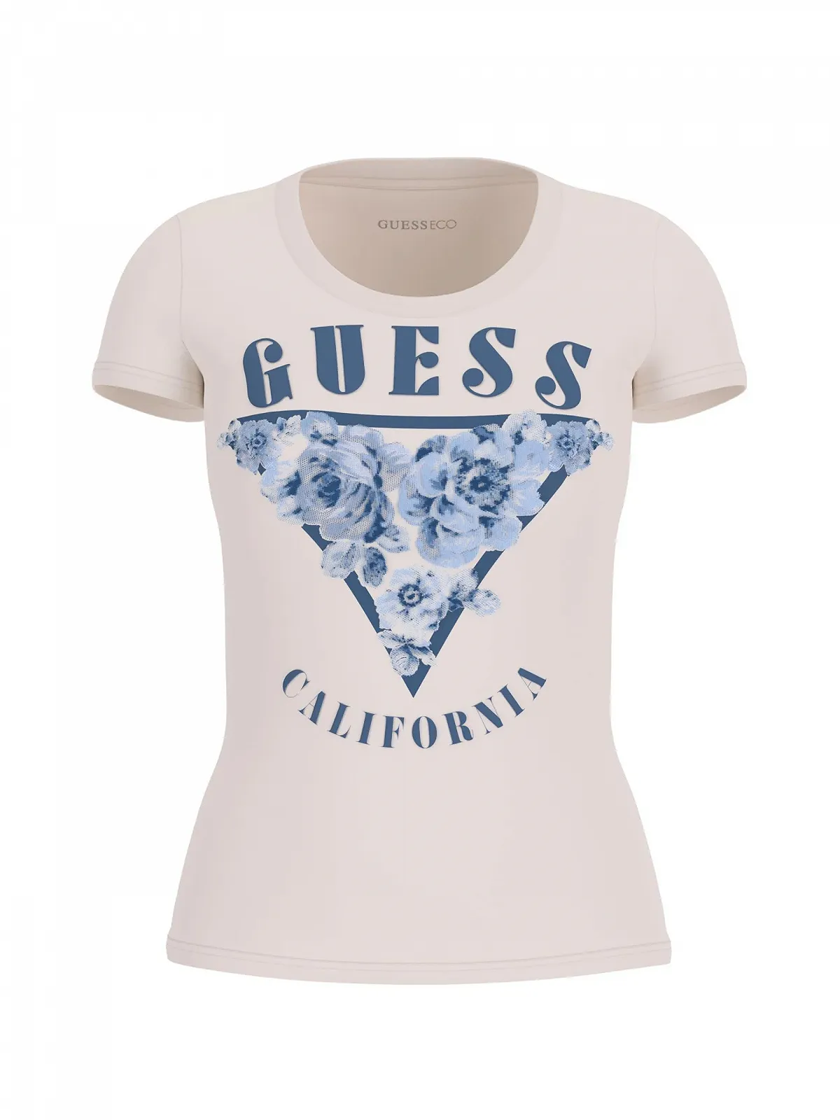 Футболка GUESS Eco Short Sleeve Roses Triangle Tee, кремово-біла, маленька, фото №4