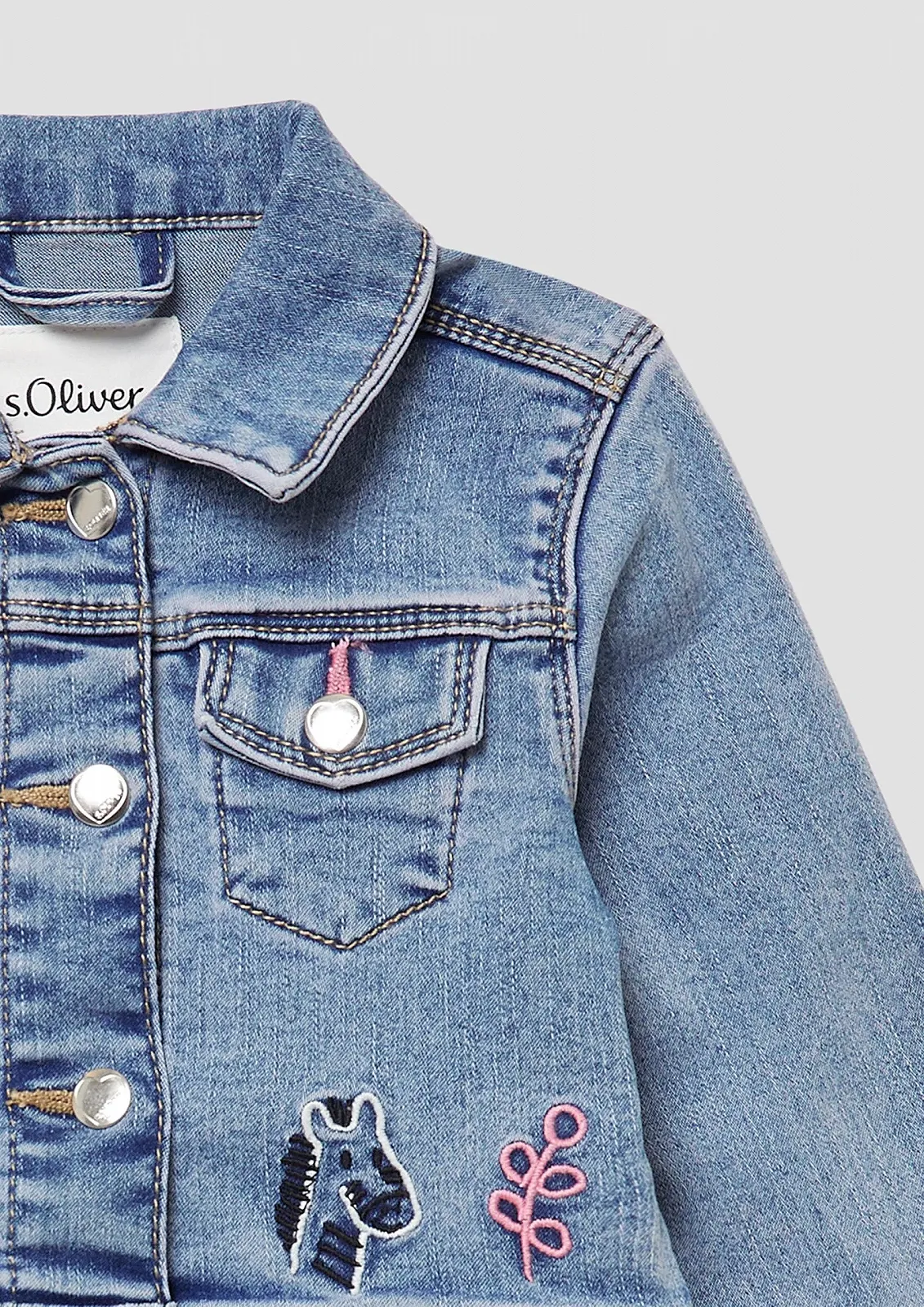 Джинсова куртка з вишивкою з ефектом потертості, фото №2