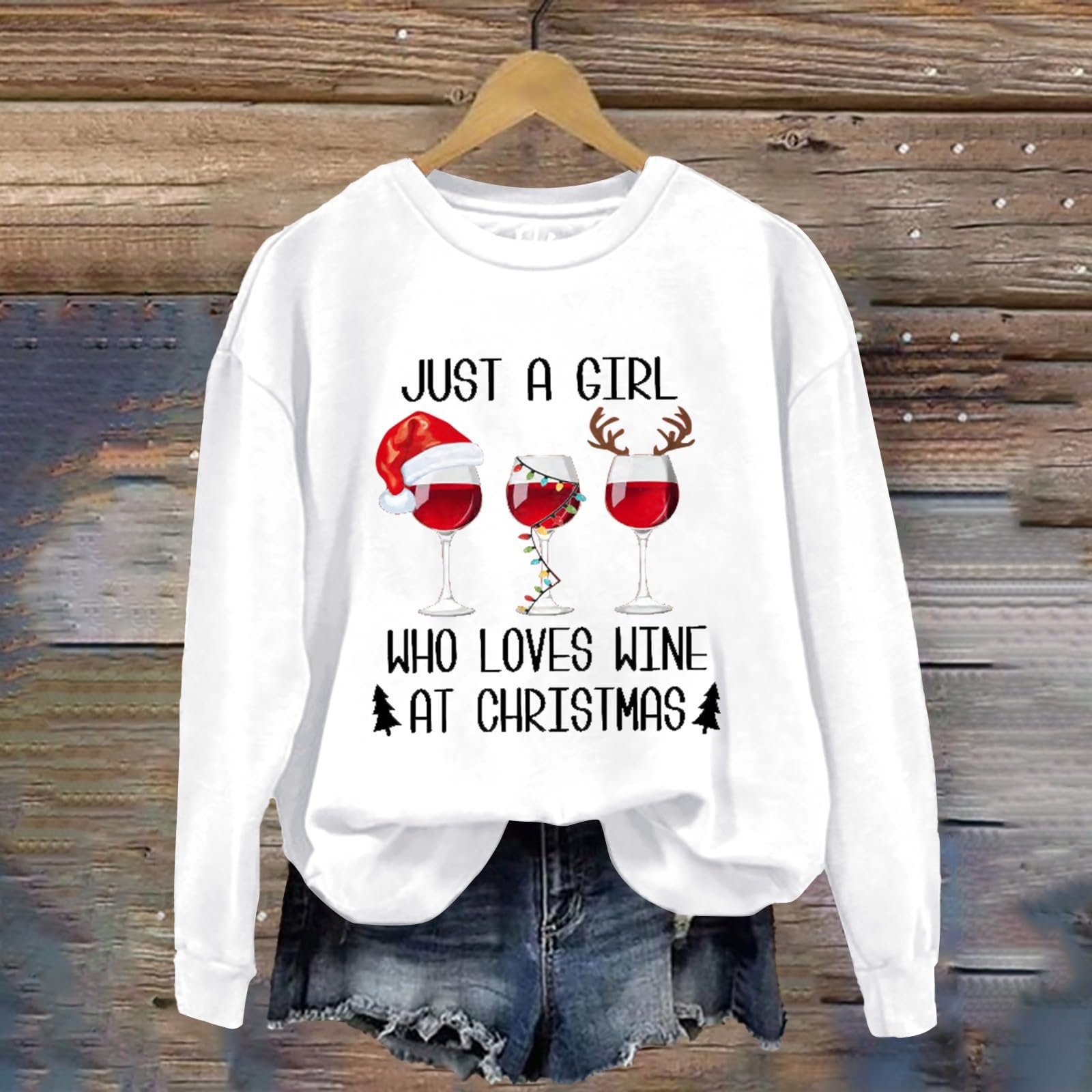 Женский Рождественский Джемпер Больших Размеров 3D Принт Винного Бокала Смешной Рождественский Джемпер Длинный Рукав Круглый Вырез Горловины Элегантный Пуловер Хлопковые Топы Больших Размеров Повседневные Топы Базовый Рождественский Наряд, фото №2