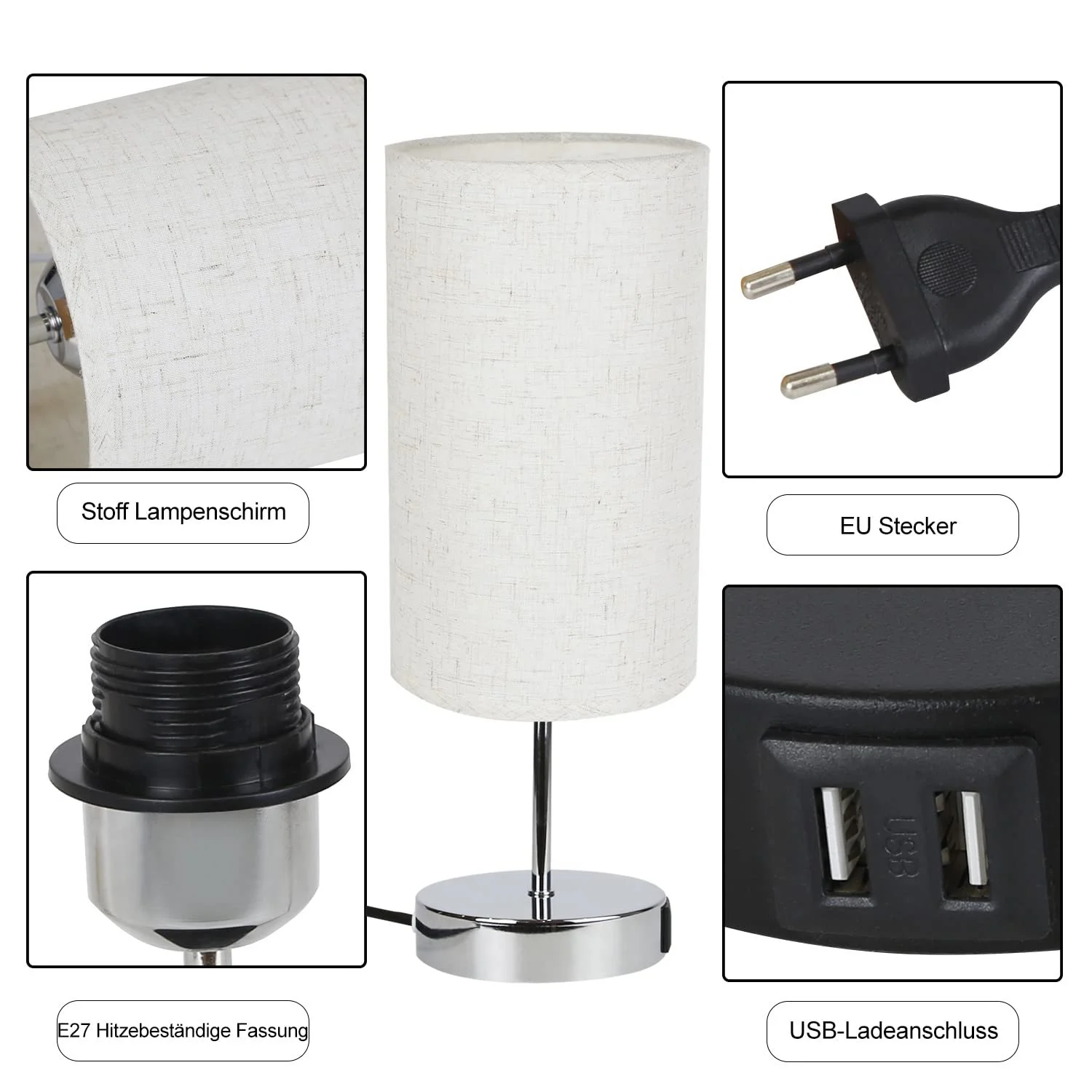 Настільна лампа Набір 2 шт. Сенсорна USB E27 Хром, фото №7