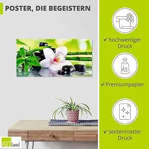 Постер ARTLAND T9IQ Wellness Zen Plant Photography Green Spa Stones Bamboo Branches Orchid 100 x 50 см synthetic.ua - Фото 1