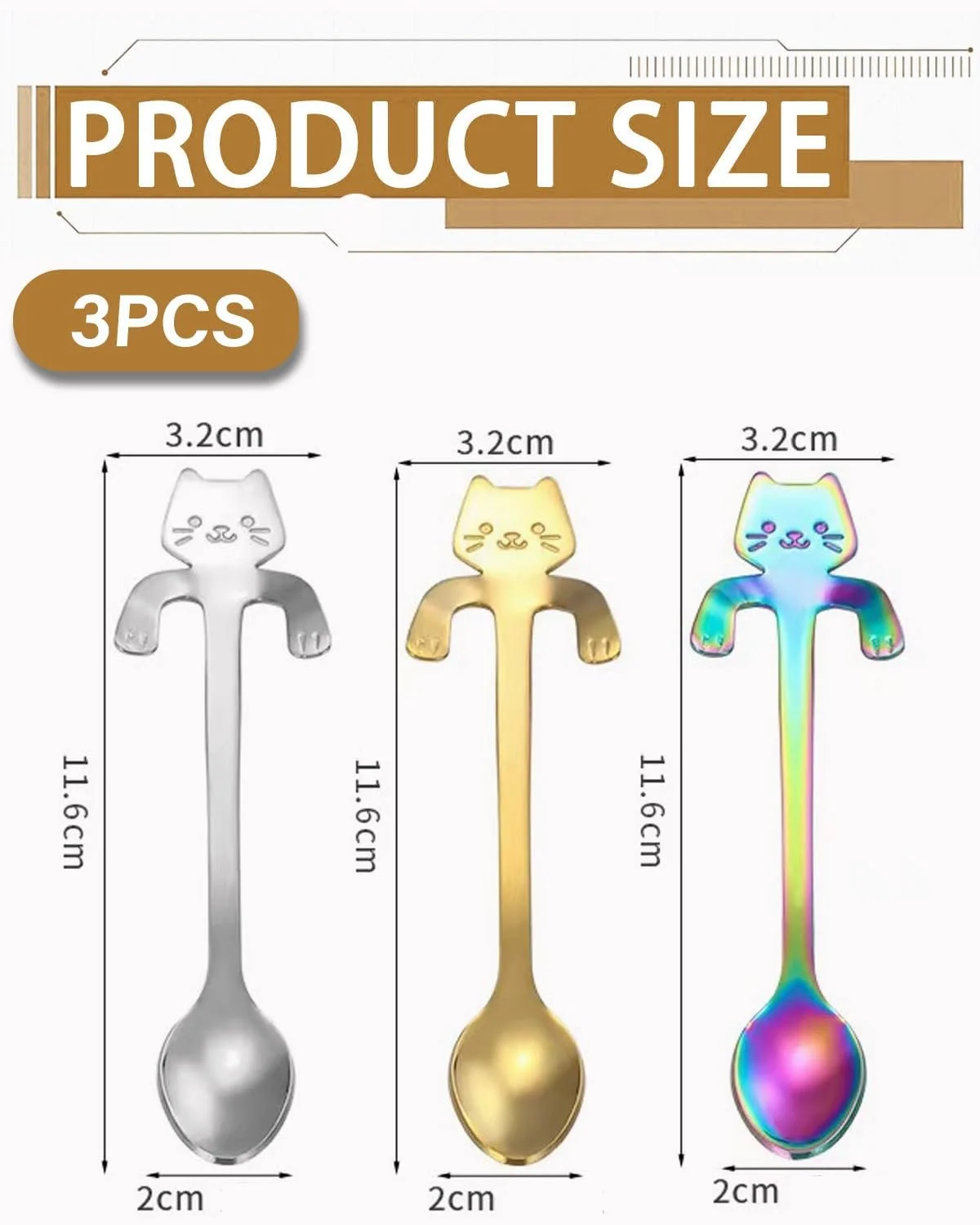 Набір кавових ложок 'Кіт', 3 шт, фото №2