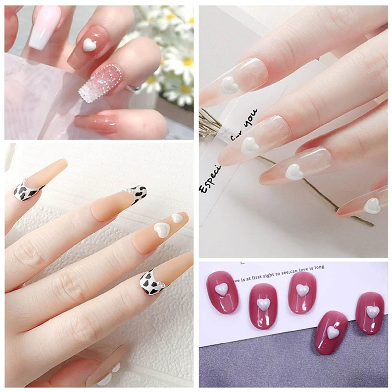 3D Украшения для ногтей в форме сердца, 100 штук, Милые акриловые украшения для ногтей в форме сердца, Белые маленькие камни для маникюра в форме сердца, Аксессуары для дизайна ногтей для женщин и девушек, фото №4