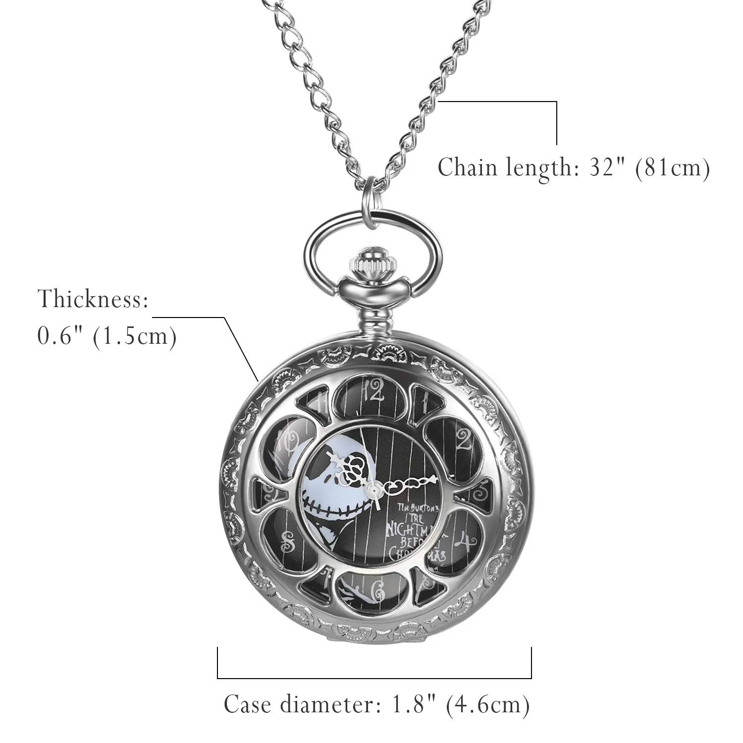 Кишеньковий годинник Чоловічий JewelryWe Череп Кварцовий годинник з ланцюжком Годинник-намисто, фото №5