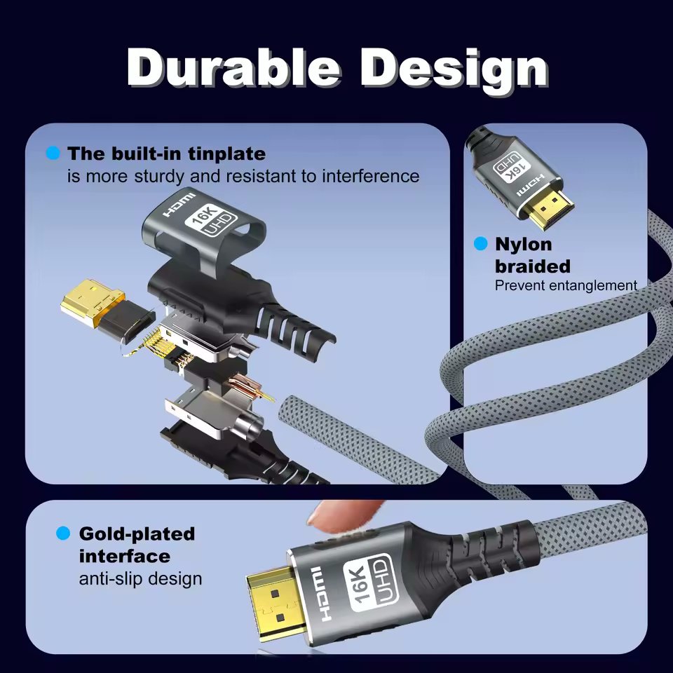 Кабель FDBRO HDMI v2.2 16K/60Hz 8K/240Hz 1 метр Grey Ultra High Speed HDR, фото №5