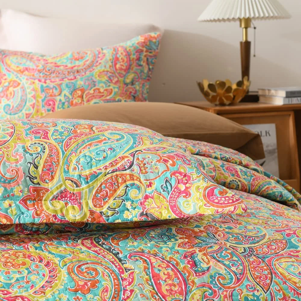 Покрывало Хлопок ENASAL Цветочный узор Пейсли 220 x 240 см с 2 наволочками, фото №6
