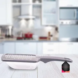 Терка OMAGO с контейнером для сыра, чеснока, фруктов, овощей, маленькая ручная, серого цвета. synthetic.ua - Фото 1