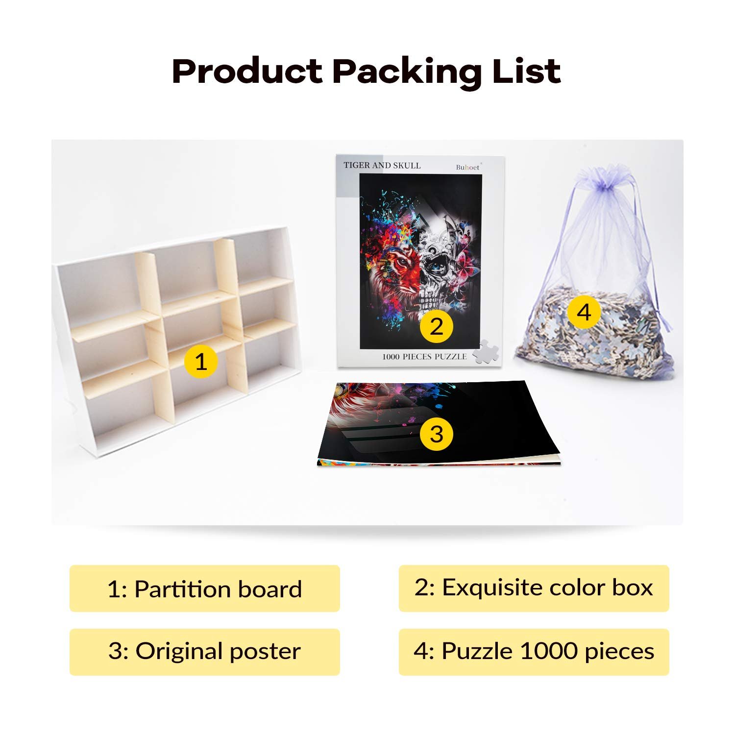 Деревянный пазл Tiger and Skull Classic 1000 деталей 75 x 50 см, фото №6 Деревянный пазл Tiger and Skull Classic 1000 деталей 75 x 50 см, фото №6