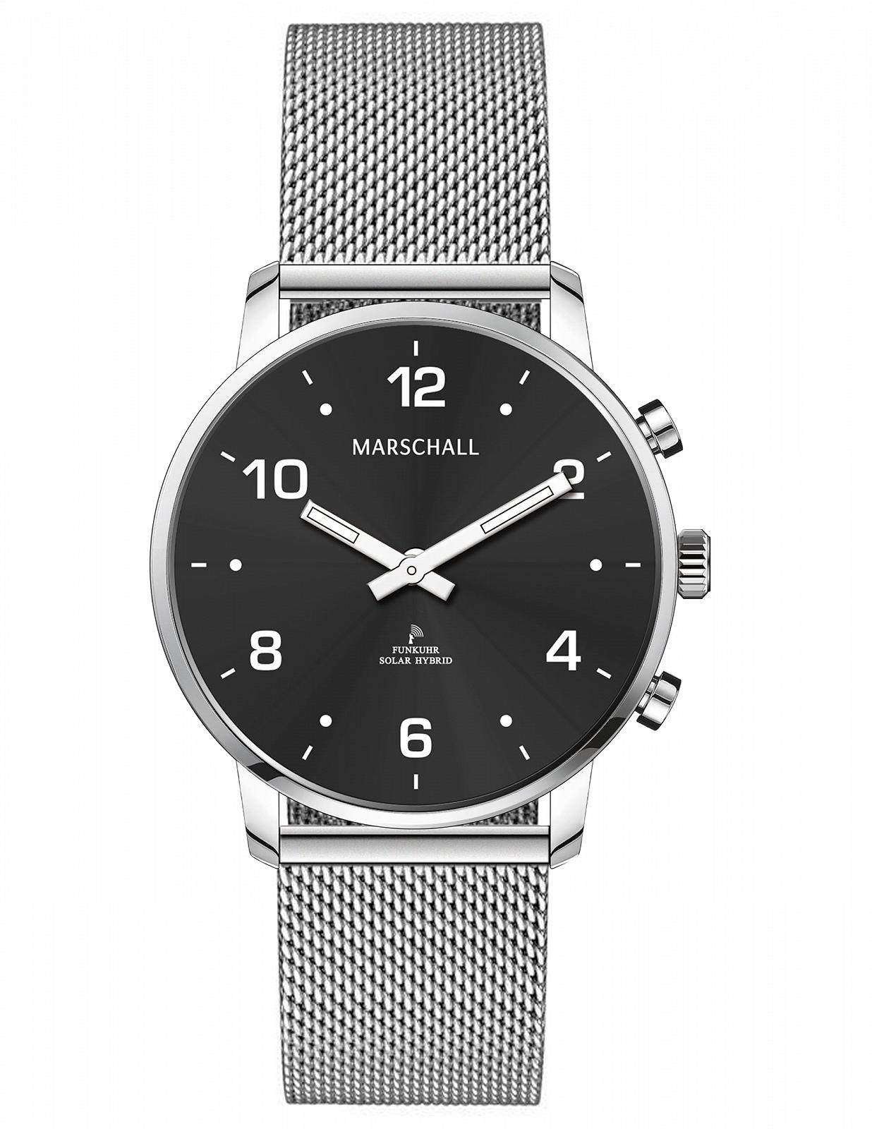 Унісекс радіогодинник Marschall 1150S сонячна панель чорний циферблат міланський браслет, фото №6 Унісекс радіогодинник Marschall 1150S сонячна панель чорний циферблат міланський браслет, фото №6