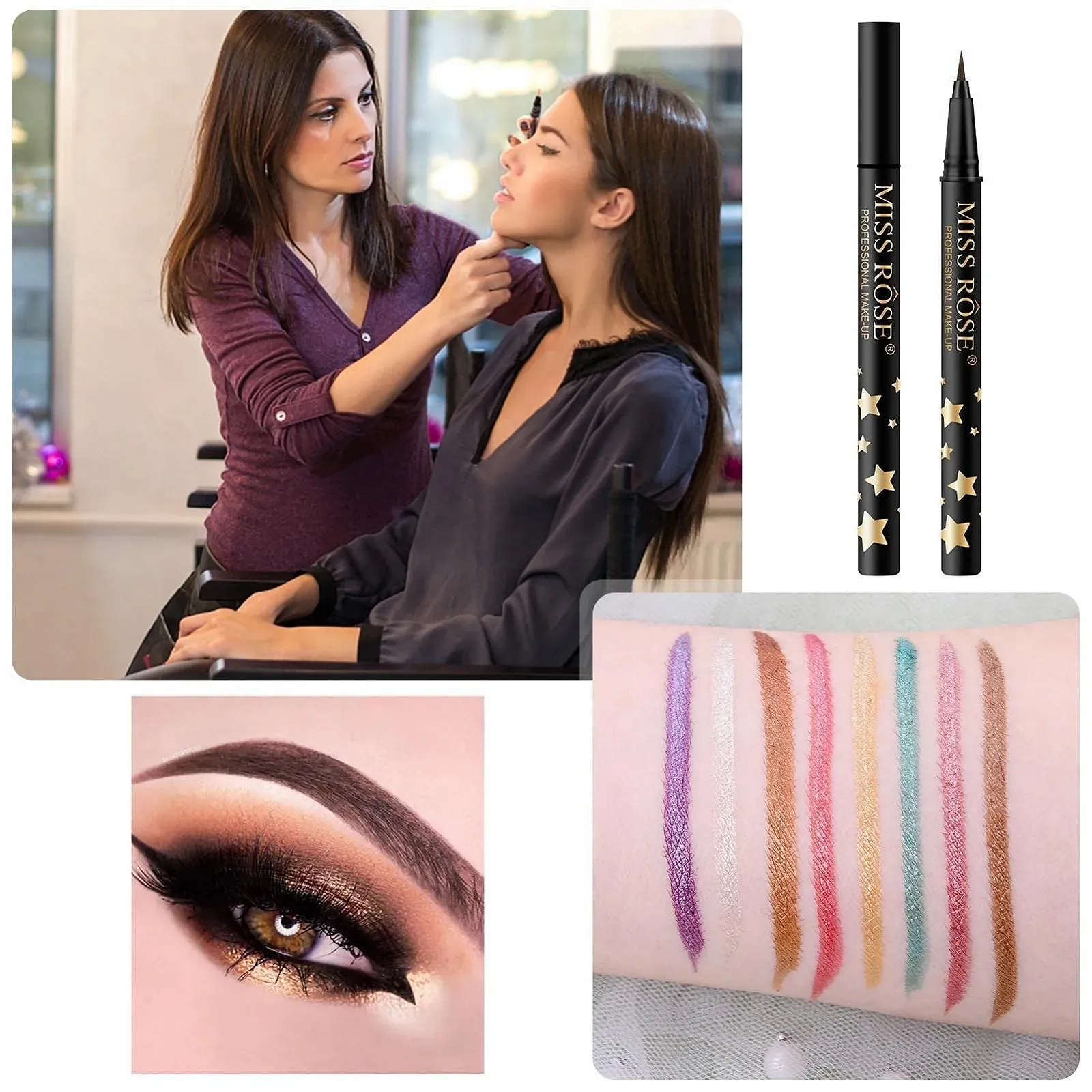 Жидкая Подводка для глаз с блестками Fowybe, водостойкая, для макияжа глаз, долговечная и потостойкая, простая в использовании, быстросохнущая, мерцающая, фото №3