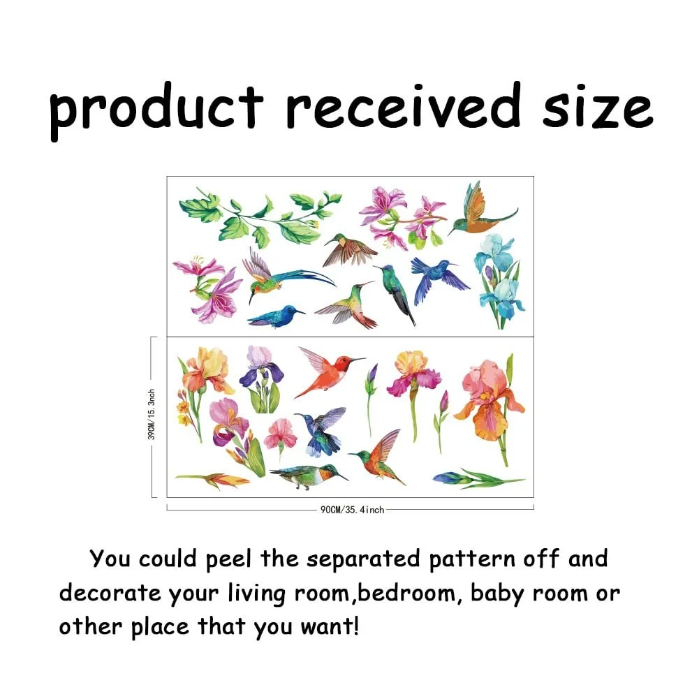 Наклейка на стіну SUPERDANT Колібрі та акварельні квіти вінілова самоклеюча, фото №2