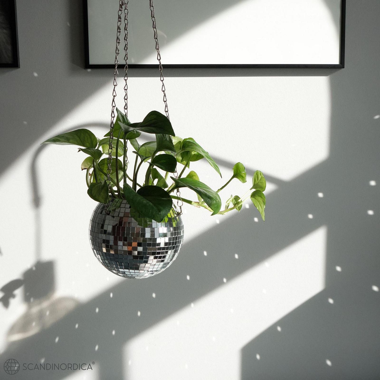 Підвісний горщик для квітів SCANDINORDICA Disco Ball дзеркальний 15 см сріблястий, фото №8