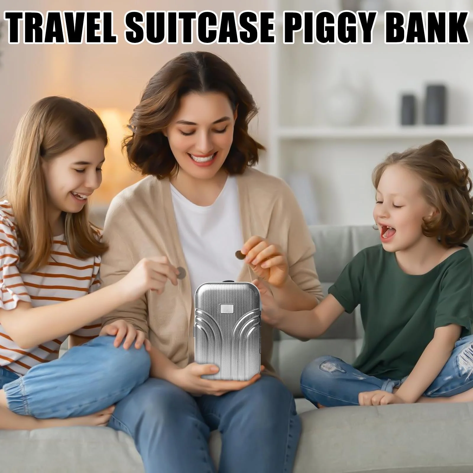 Скарбничка-валізка Mini Trolley Luggage Пластикова Набір 2 шт. Срібляста, фото №4