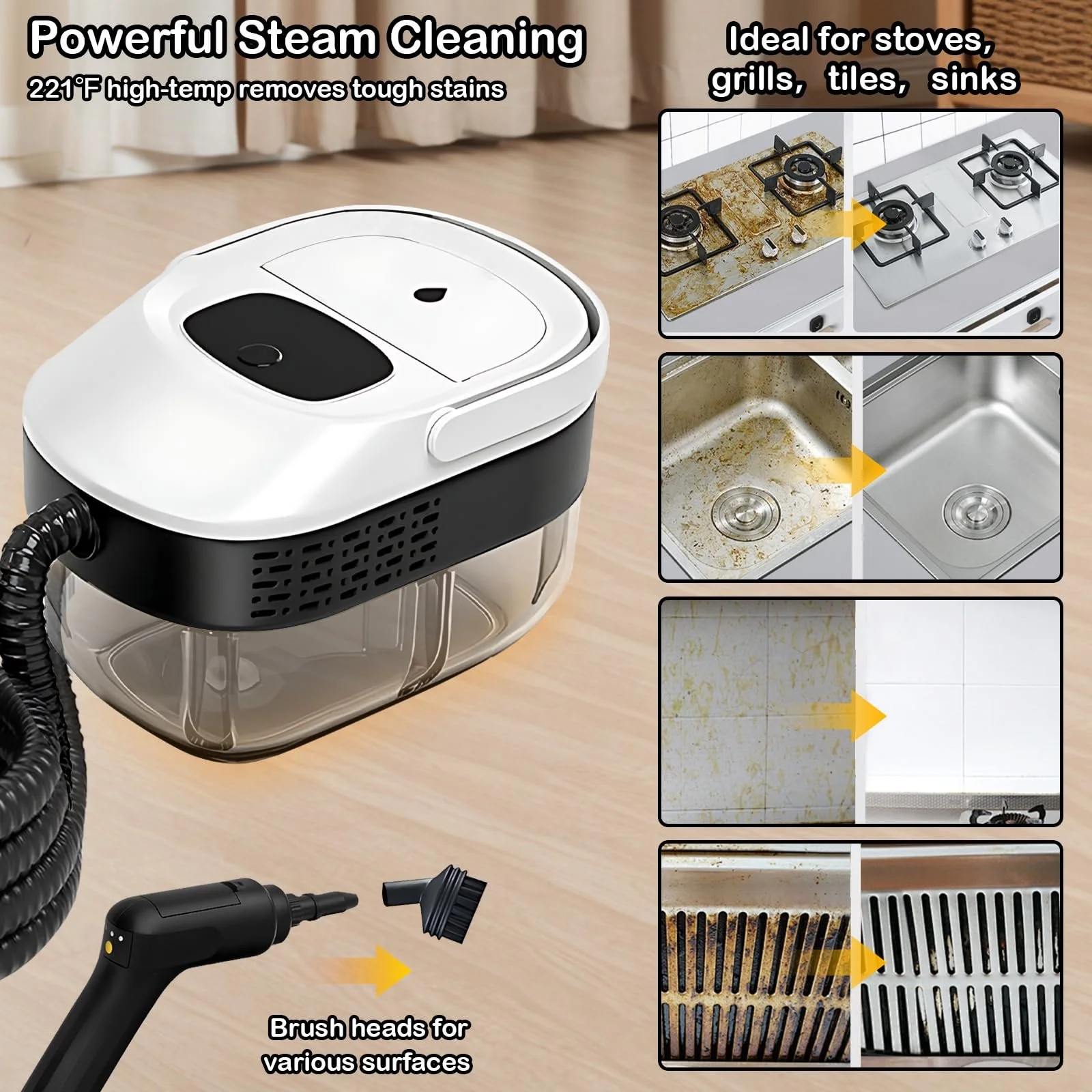 Ручний пароочисник 2500 Вт 1100 мл багатофункціональний для вікон та кухні, фото №5 Ручний пароочисник 2500 Вт 1100 мл багатофункціональний для вікон та кухні, фото №5