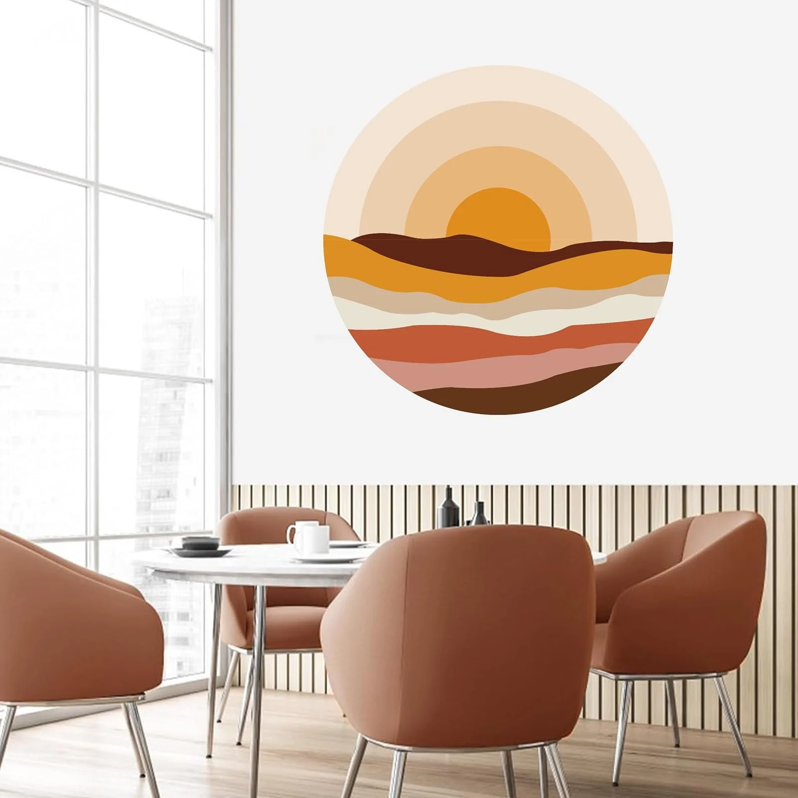 Наклейка на стіну TOARTI Boho Decoration Orange Sun Circles Hills, фото №4