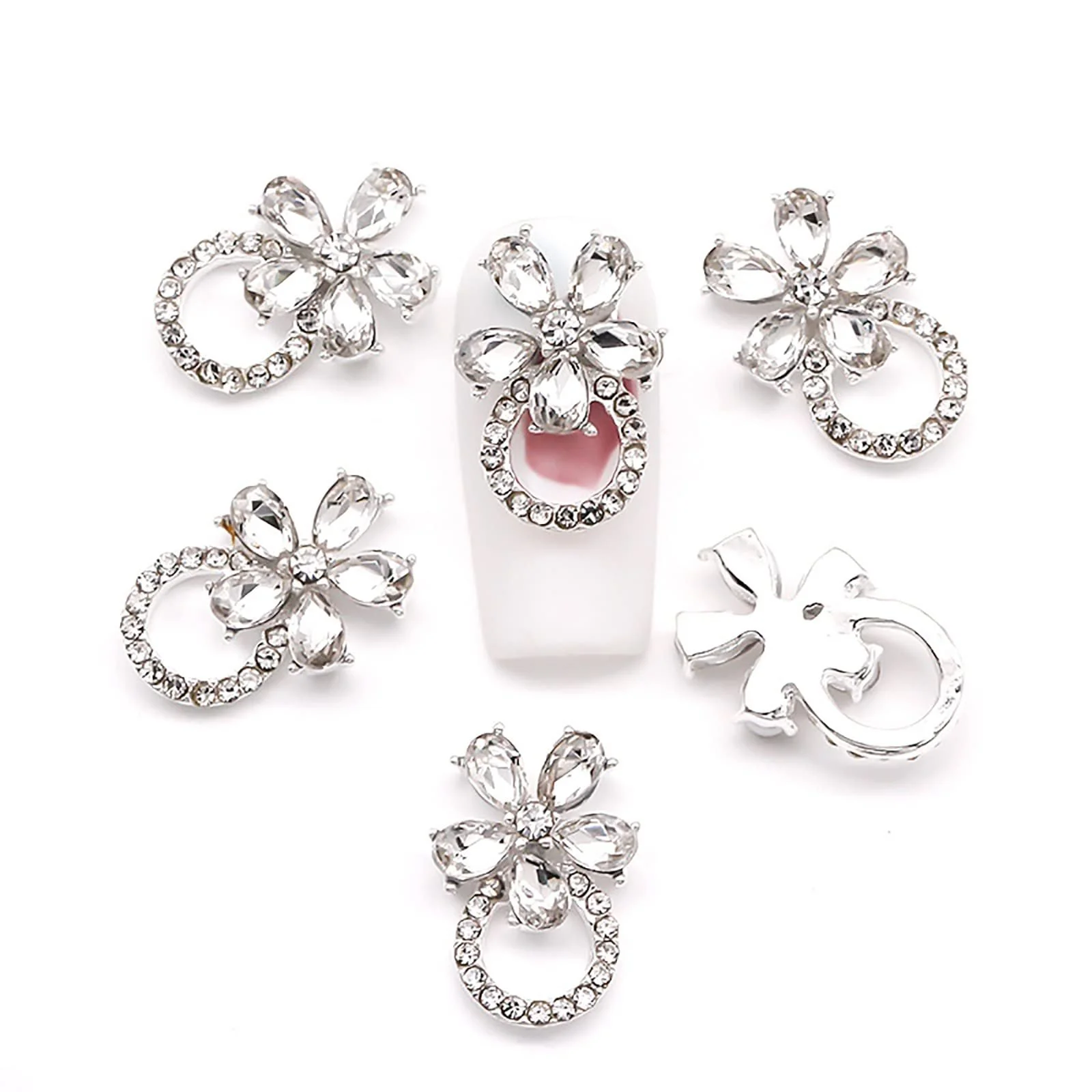 Стразы Цветы Серебряные 10 шт., фото №1