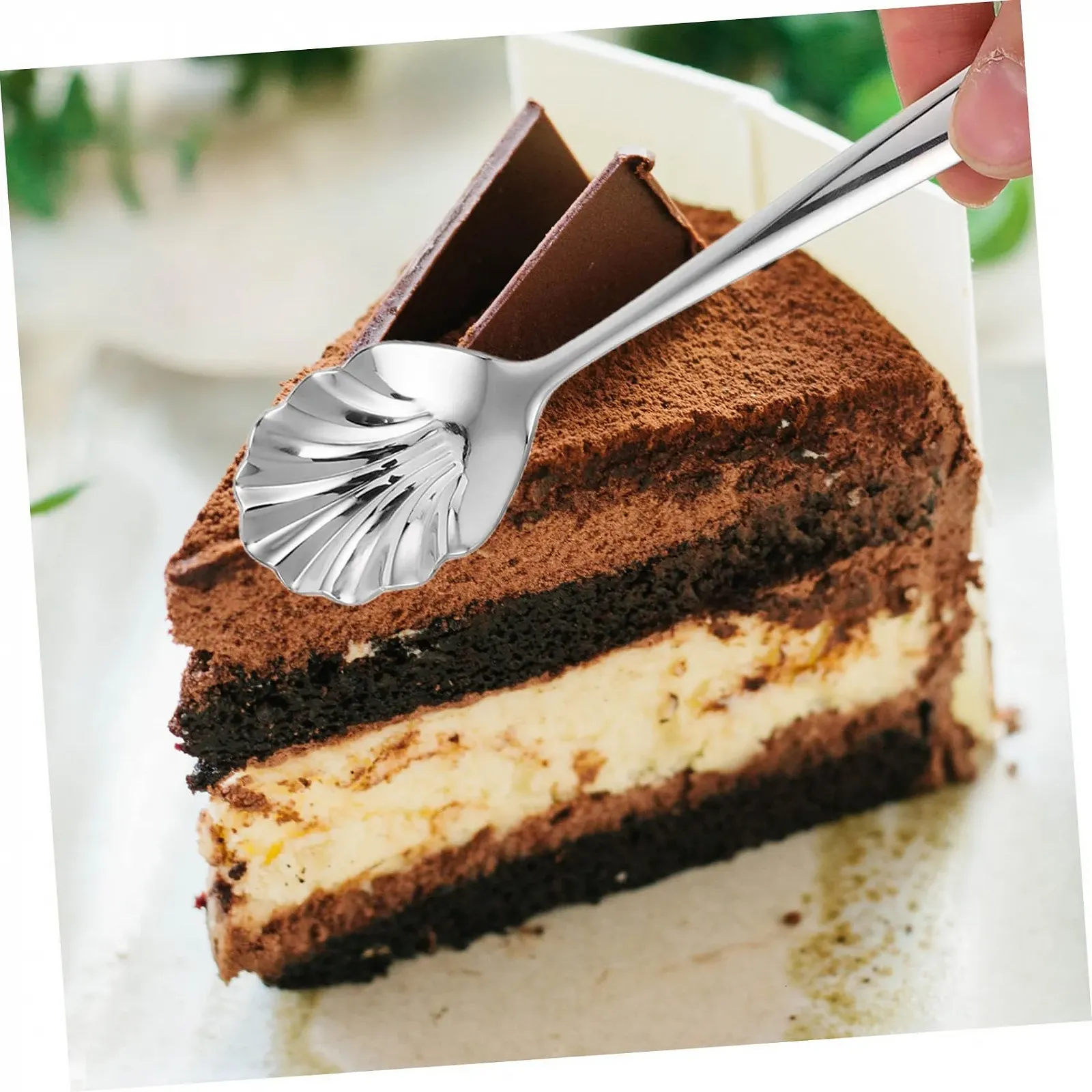 Набор из 6 кофейных десертных ложек Shell Cream Scallop Shape Маленькая декоративная ложка для кофе Винтажная кофейная ложка Суповая ложка Кофейная ложка Ложка для сладостей, фото №6