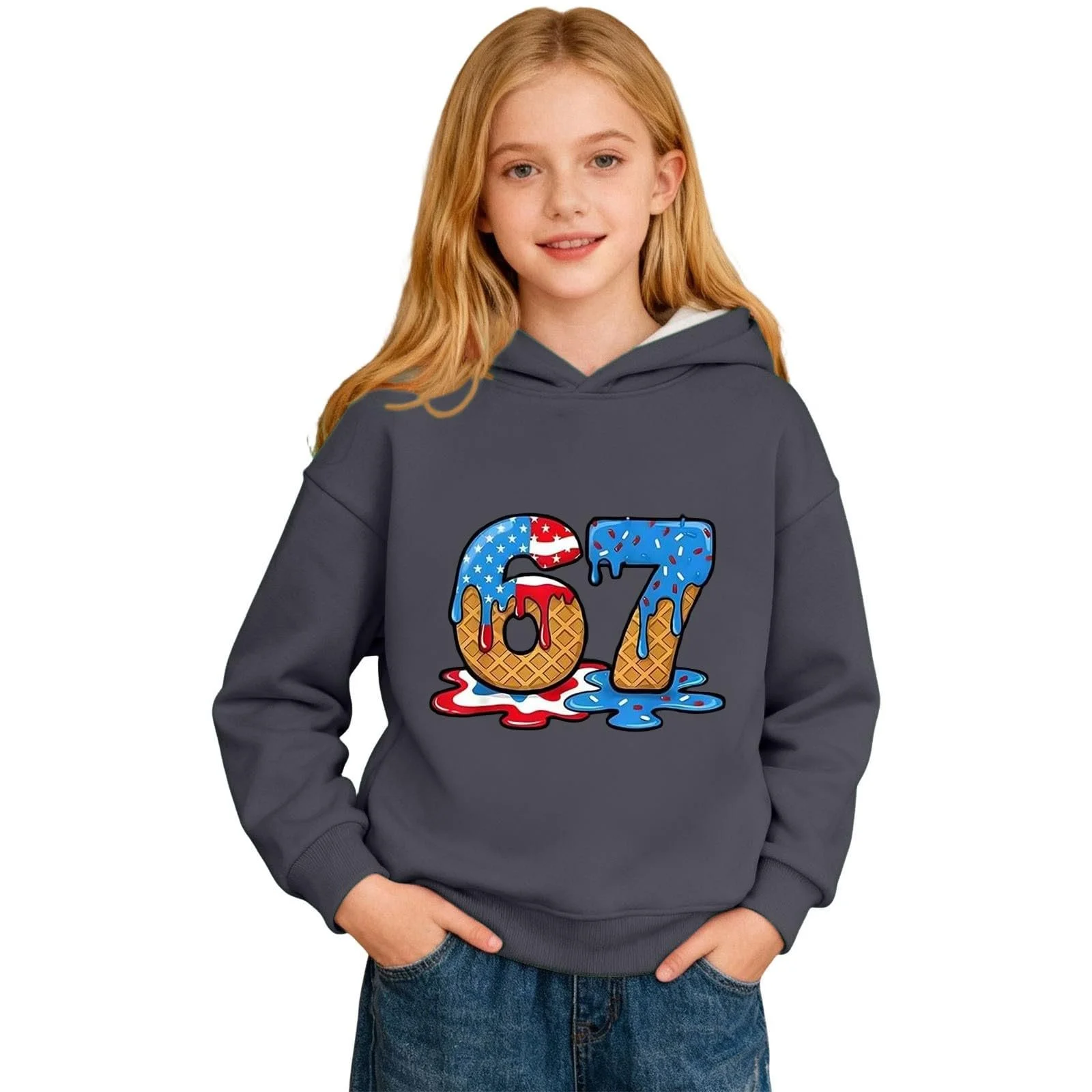 Детский пуловер 67 с цифрами 6 и 7, с длинными рукавами, зимние свитшоты с принтом новинок 6, 7, мемы, теплые топы для вечеринок, детская одежда, фото №1