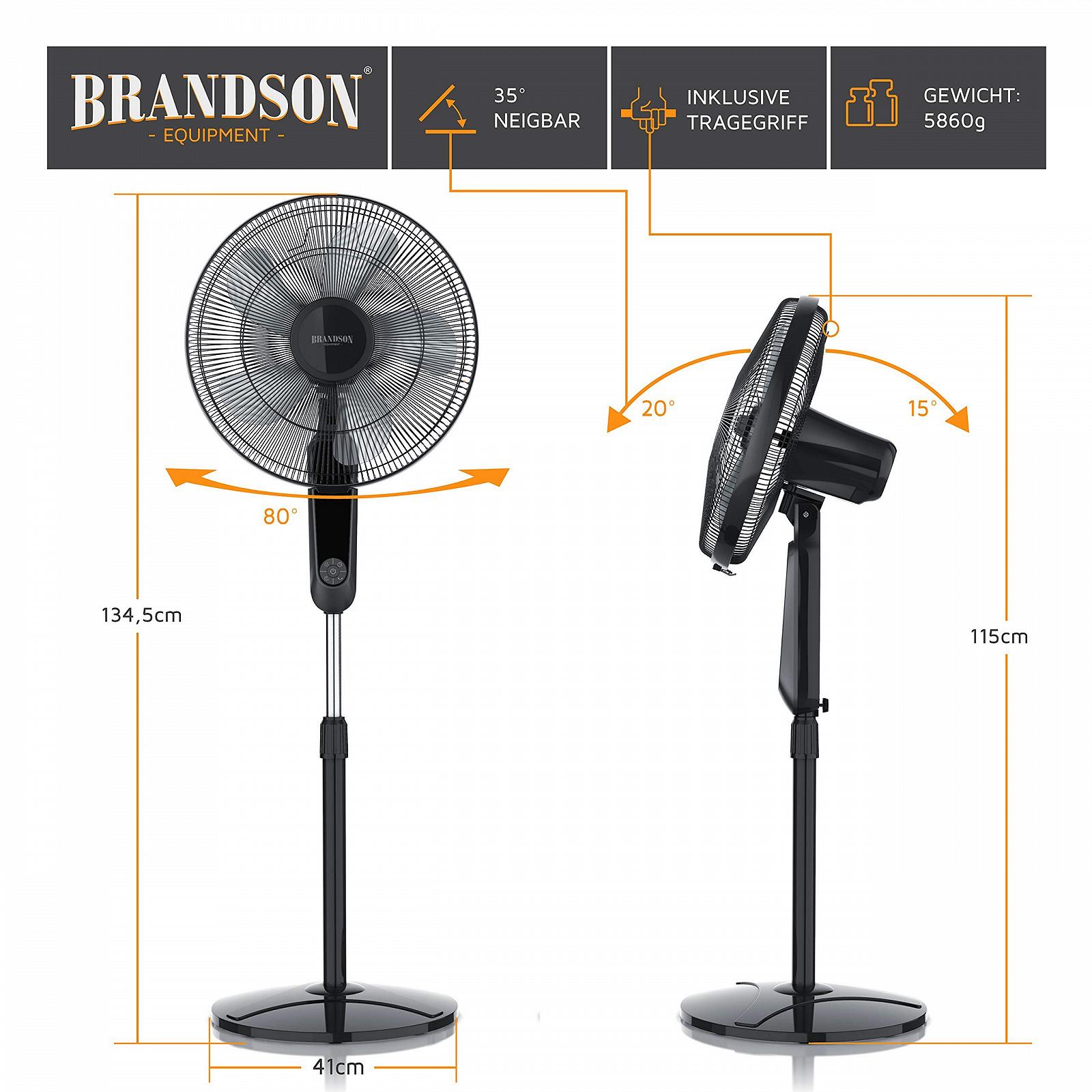 Вентилятор напольный Brandson с пультом дистанционного управления и дисплеем, колебание 80 градусов, 60 Вт, регулируемая высота вентилятора 115 - 134 см, головка может наклоняться на 35 градусов, 3 скорости, черный, фото №5