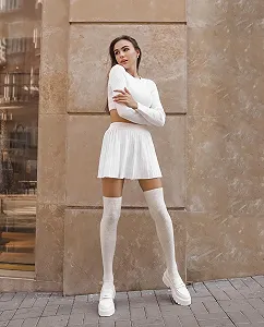 Білі зимові панчохи вище коліна з вовни мериноса для дівчини synthetic.ua - Фото 1