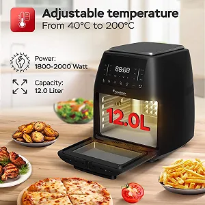 Мультипіч-дегідратор TurboTronic XXL 12 л 12 програм 40-200 °C з рожном та кошиком, що обертається Black synthetic.ua - Фото 1