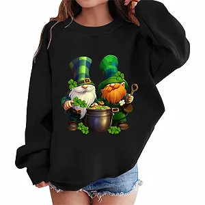Рубашка с длинными рукавами для девочки осенняя - свитшот для детей с графическим принтом и принтом ко Дню Святого Патрика, круглый вырез, длинные рукава, милый пуловер со спущенным плечом - Фото 1