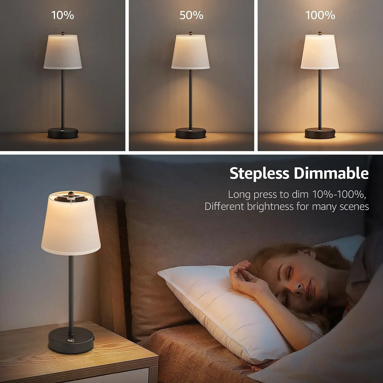 Настільна лампа Акумуляторна Бездротова 6000 мАг 40 см 4 Вт 2700-6000 K Сенсорна Чорна, фото №3