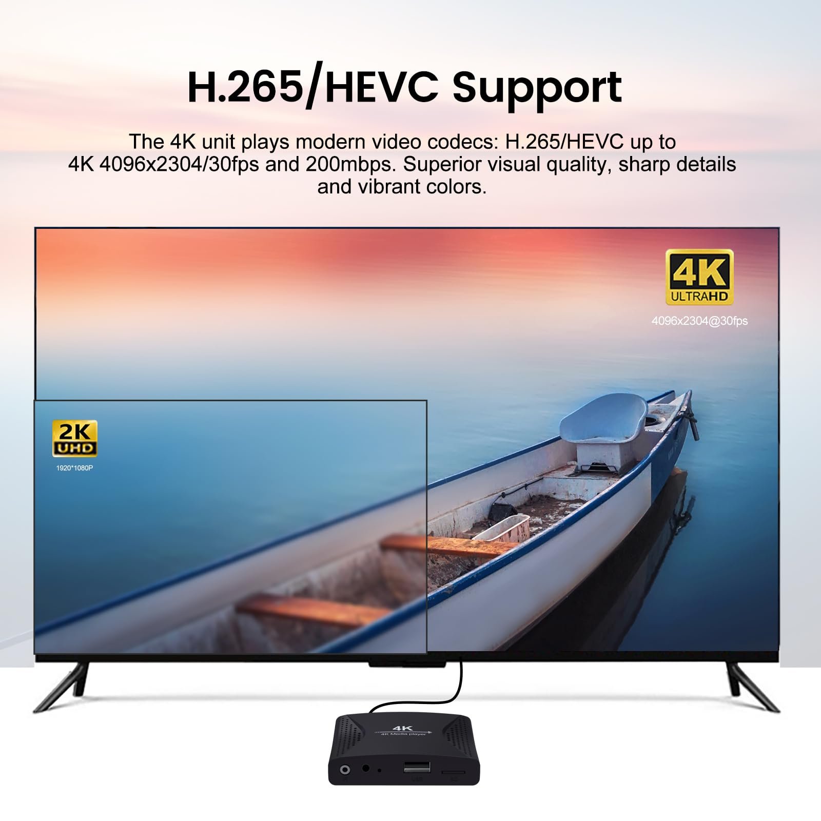 Медіаплеєр ZUMKUNM 4K Ultra HD для USB-накопичувачів і карт MicroSD, з 4K HDMI та аналоговим AV, цифровий дисплей, автоматичне відтворення, відновлення та повторення, H.265 Відео, музика, фотографії, фото №4
