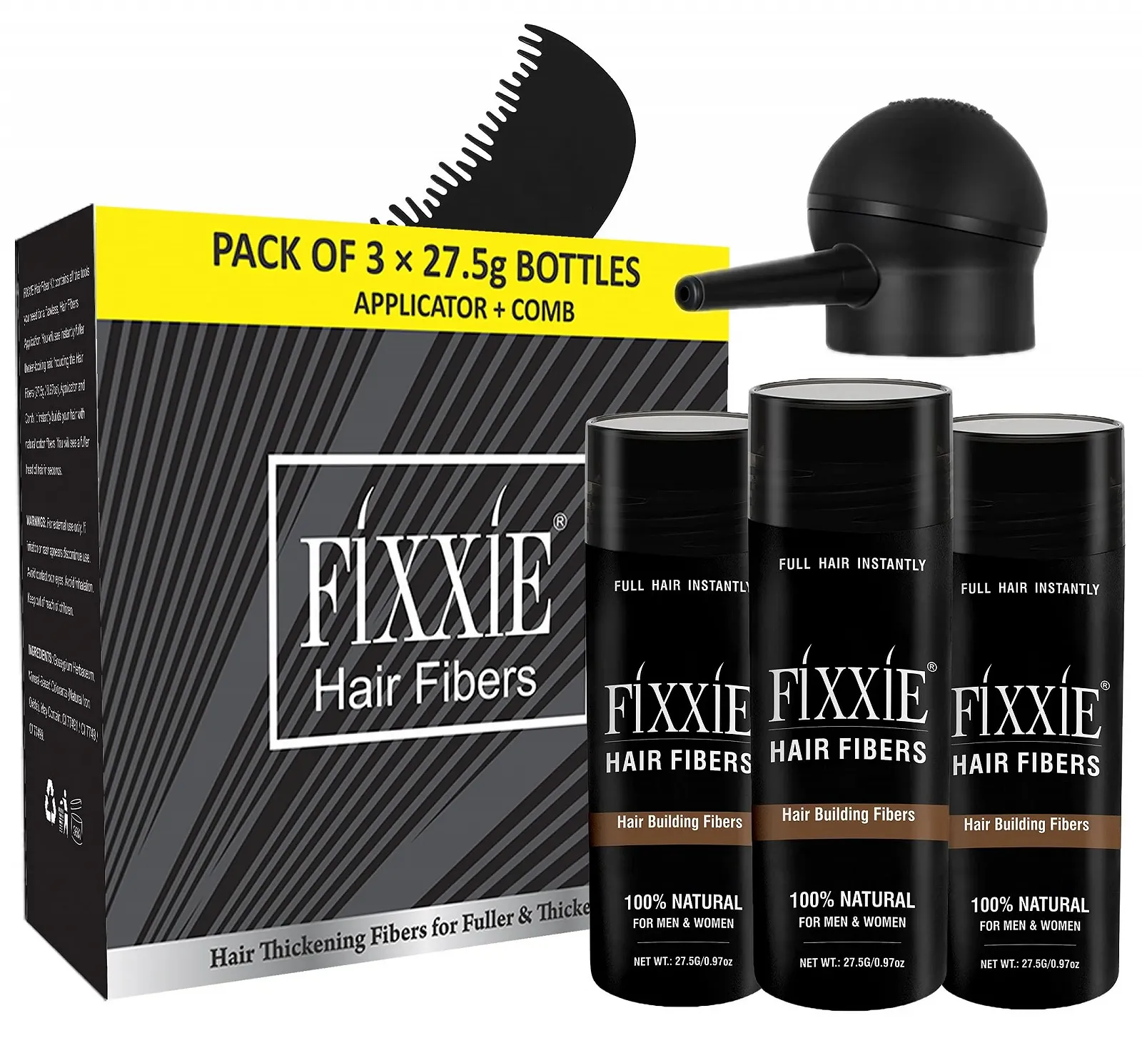 Волокна для волосся FIXXIE, 82.5 г, натуральний кератин, для потоншеного волосся 3 флакони, фото №1