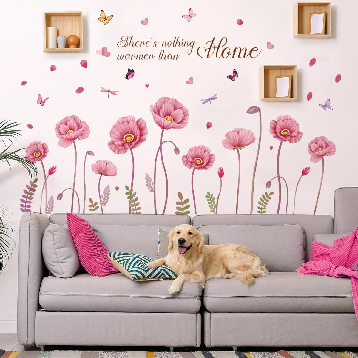 Наклейка на стіну SHUCHING Рожеві квіти та метелики Рожевий, фото №1