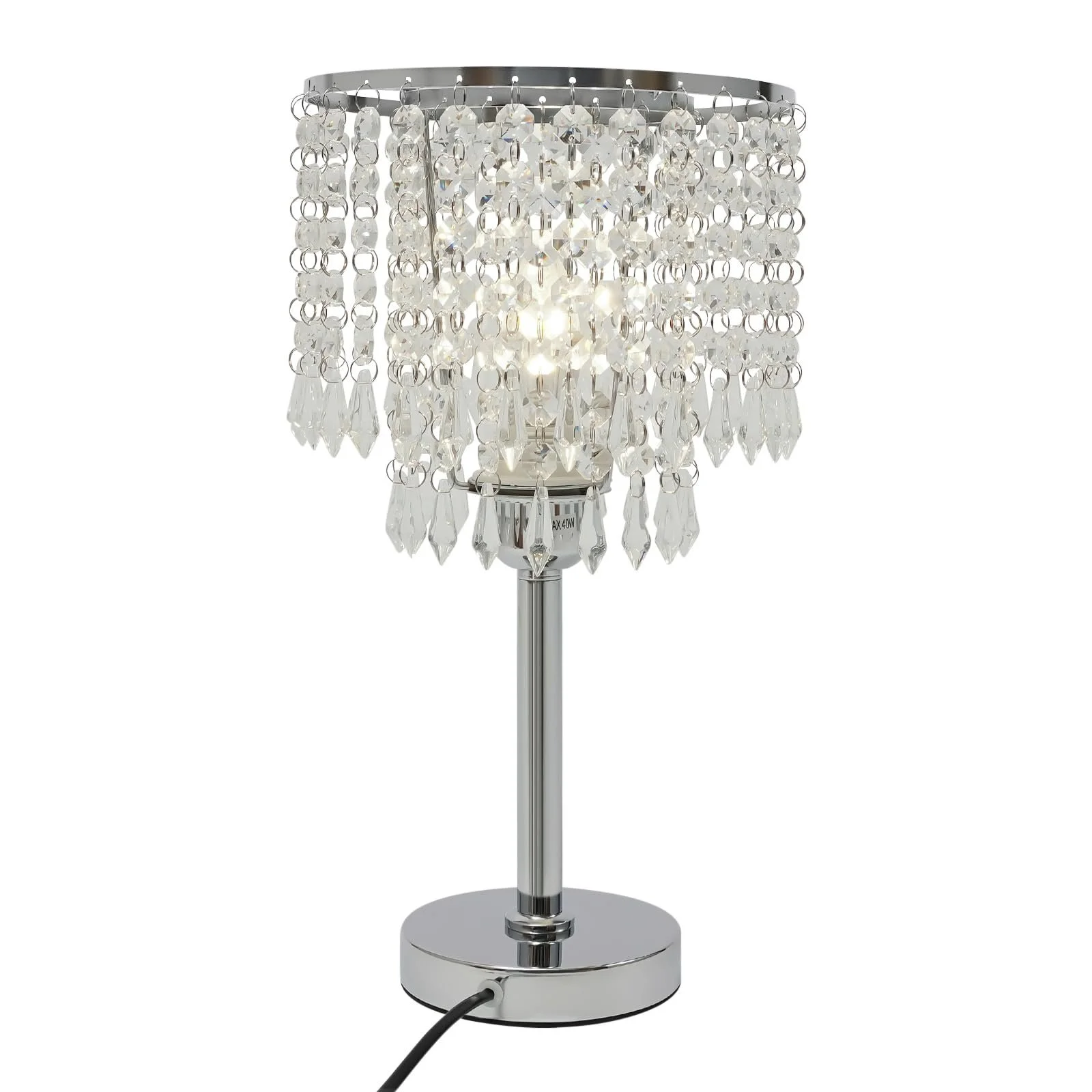 Настільна лампа кришталева E27 на круглій основі Срібляста, фото №1