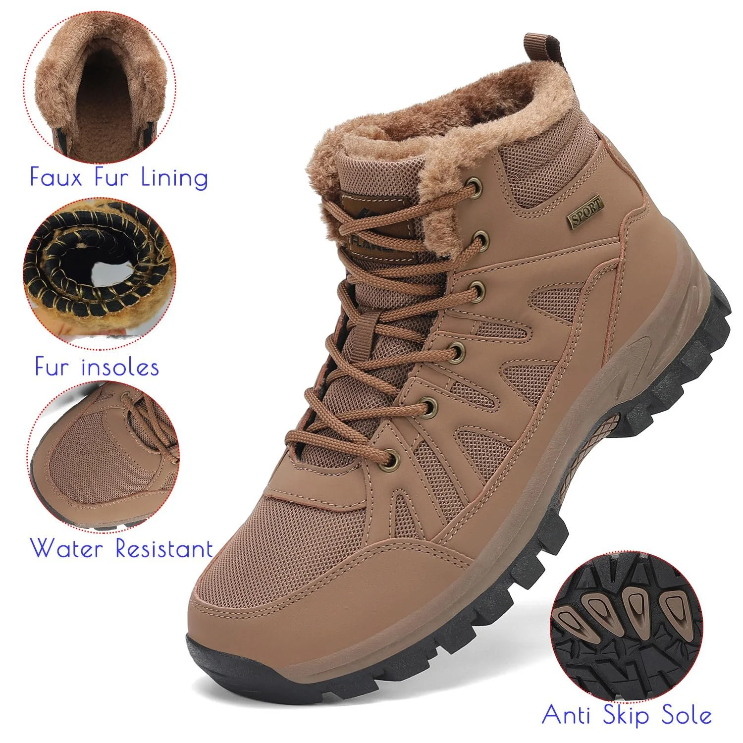 Чоловічі черевики для хайкінгу FLARUT, теплі зимові черевики для вулиці, для снігу, трекінгу, фото №2