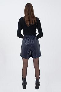 Жіночі шорти-бермуди, екошкіра, темно-сині synthetic.ua - Фото 1