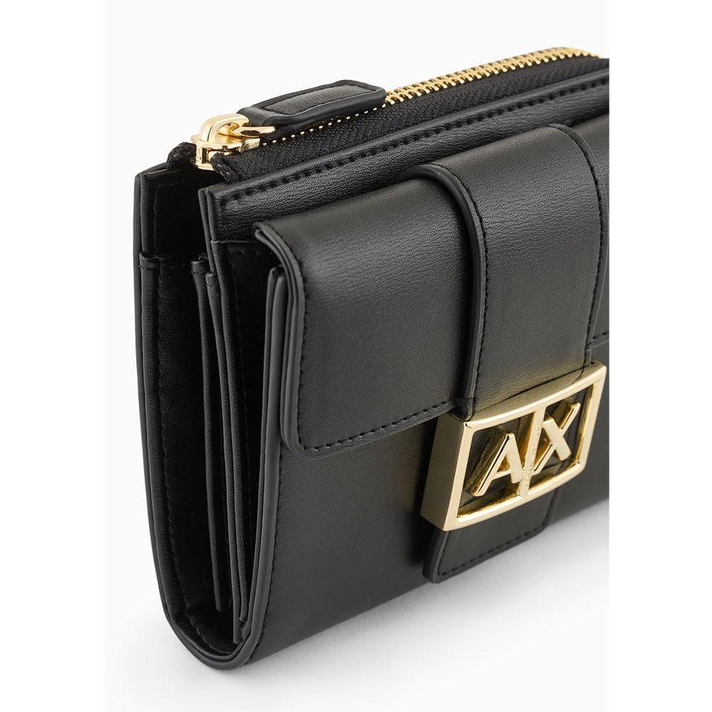 Кошелек Armani Exchange Jodie, Sustainable, Gold Metal Logo Bi-Fold, Черный, черный, фото №4