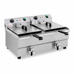 Двойная фритюрница Royal Catering RCEF 13DB Нержавеющая сталь (2 x 3,200 Вт, Ёмкость: 2 x 13 л, Диапазон температуры: 50-200 °C, Холодная зона, с сливными кранами) synthetic.ua - Фото 1