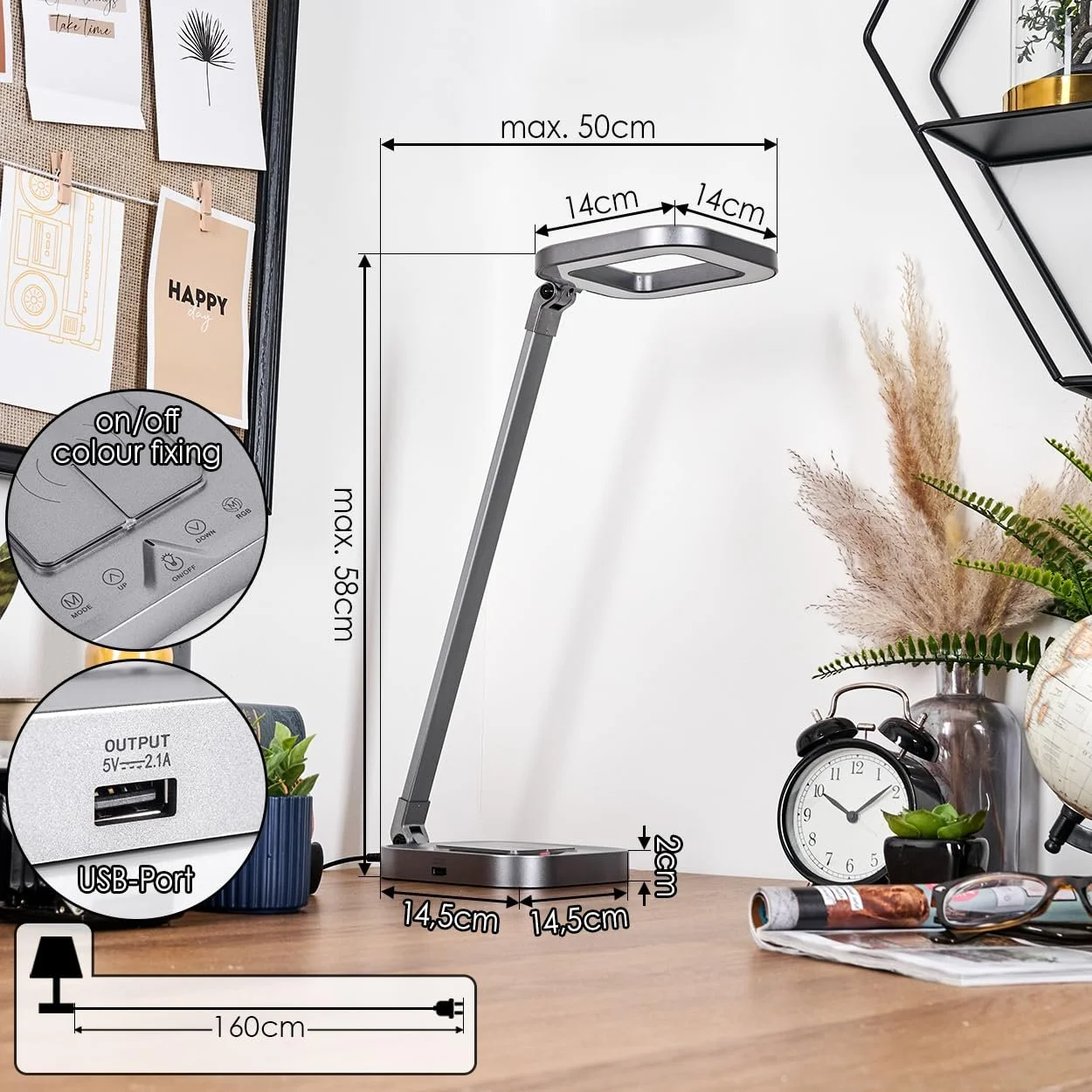 LED Настільна лампа HOFSTEIN Vringelby 58 см Регульована з димуванням RGB Сріблястий/Білий, фото №5